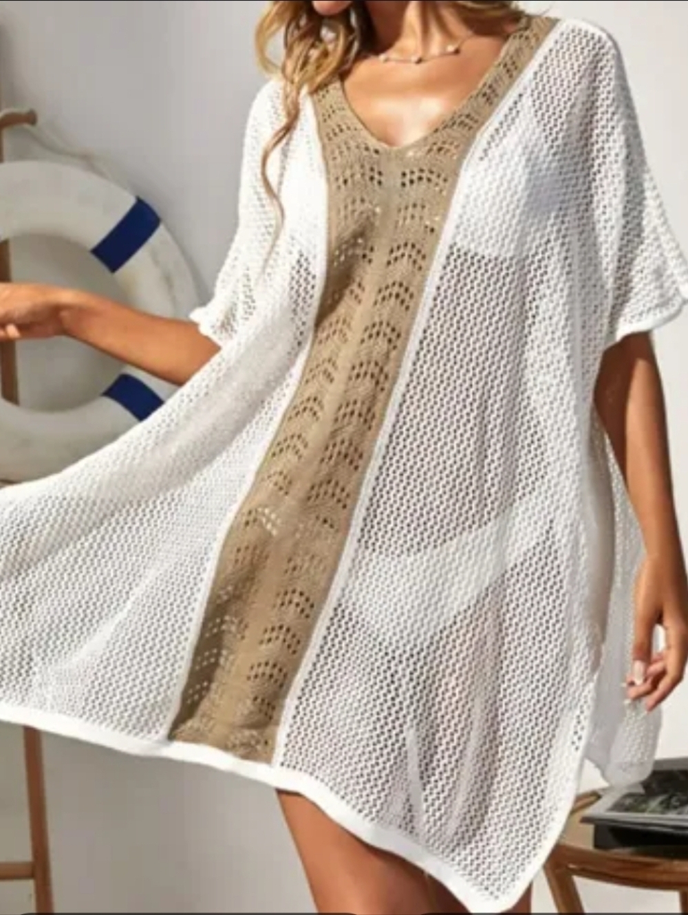 NWOT CUPSHE Boho Crochet Knit Swim Cover Up Size L